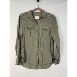 American Eagle Lyocell Boyfriend Shirt Womens XS Green Utility Button Down